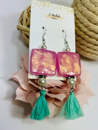 Image 3 of Pink Square Tassel Earrings