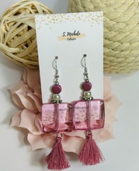 Pink Rhinestone Square Tassel Earrings