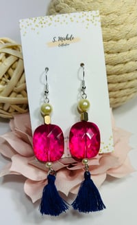 Image 3 of Fushia Oval Navy Blue Tassel Earrings