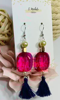 Image 5 of Fushia Oval Navy Blue Tassel Earrings