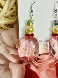 Image 4 of Pink Oval Red Tassel Earrings
