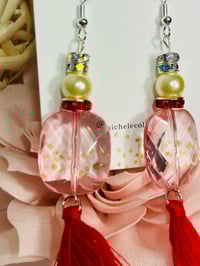 Image 5 of Pink Oval Red Tassel Earrings