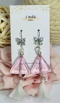 Image 1 of Rhinestone Bow Pink Triangle Earrings