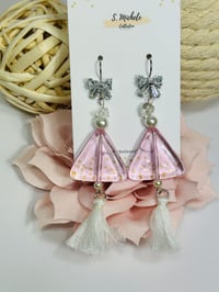 Image 2 of Rhinestone Bow Pink Triangle Earrings