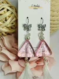 Image 3 of Rhinestone Bow Pink Triangle Earrings