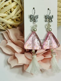 Image 4 of Rhinestone Bow Pink Triangle Earrings