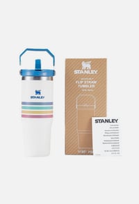 Image 1 of The Varsity IceFlow™️ Flip Straw Tumbler “Cream Stripe” | 30 Oz.
