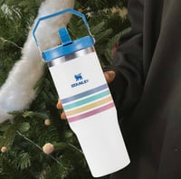 Image 2 of The Varsity IceFlow™️ Flip Straw Tumbler “Cream Stripe” | 30 Oz.