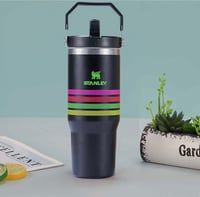 Image 2 of The Varsity IceFlow™️ Flip Straw Tumbler “Black Stripe” | 30 Oz.