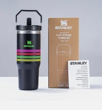 Image 1 of The Varsity IceFlow™️ Flip Straw Tumbler “Black Stripe” | 30 Oz.