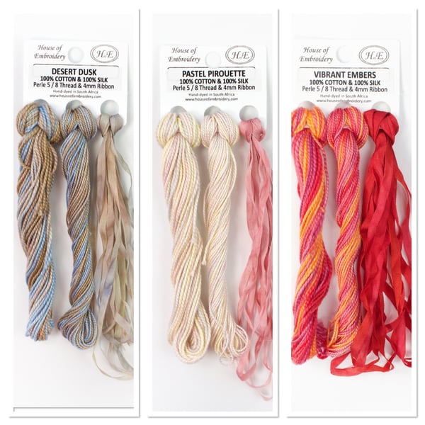 Image of House of Embroidery Limited Edition Thread Pack Desert Dusk, Pastel Pirouette, Vibrant Embers