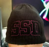 Black New Era Knit beanie hat with Magenta SSD Outline logo 