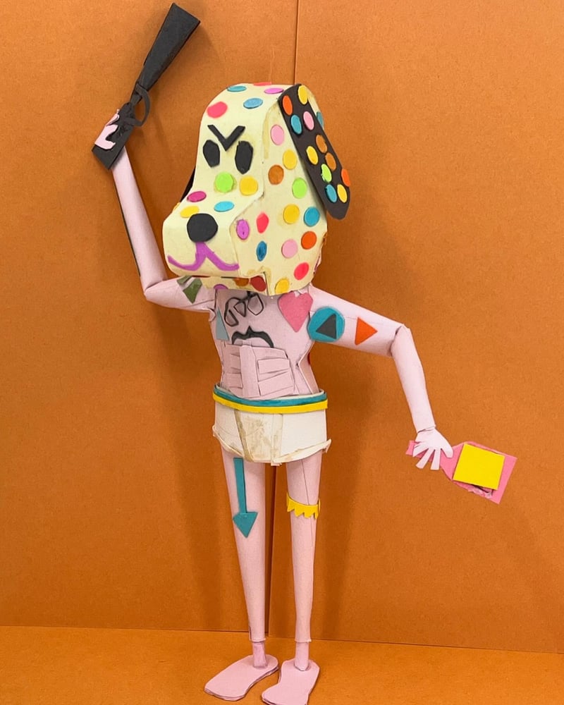 Image of Dog Man of the apocalypse. paper sculpture