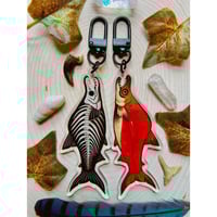 Image 1 of Double Sided Salmon Skeleton Keychain