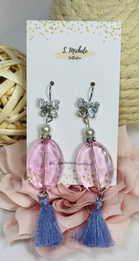 Image 2 of Rhinestone Bow Pink Oval Earrings