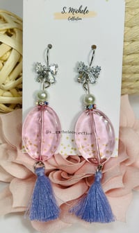 Image 3 of Rhinestone Bow Pink Oval Earrings