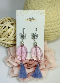 Image 1 of Rhinestone Bow Pink Oval Earrings