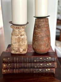 Image 1 of Pair of weathered wooden vintage candlestands.