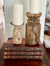 Image 1 of Pair of weathered reclaimed wood candlestands(2)