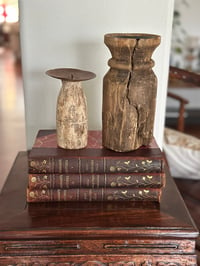 Image 2 of Pair of weathered reclaimed wood candlestands(2)