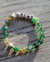 Image 1 of St. Patrick's Day LUCKY beaded stretch bracelet 