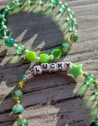 Image 3 of St. Patrick's Day green heart beaded stretch bracelet 