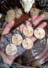 Image 1 of Wood Round Illusion Rune Necklaces