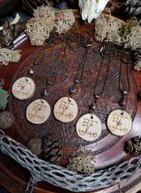 Image 3 of Wood Round Illusion Rune Necklaces