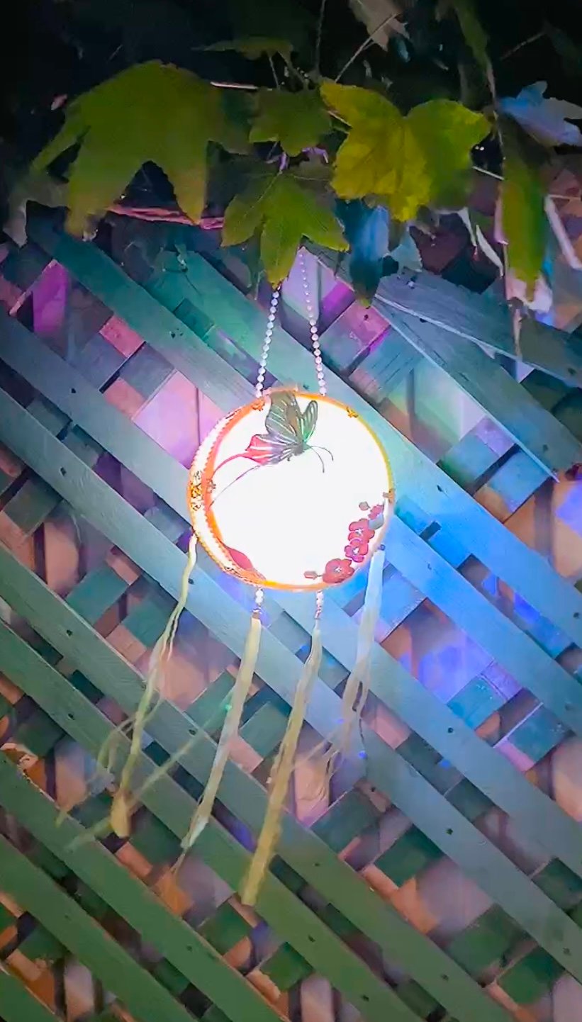 Image of The Embroidered Lantern Butterfly Pink / Butterfly Green