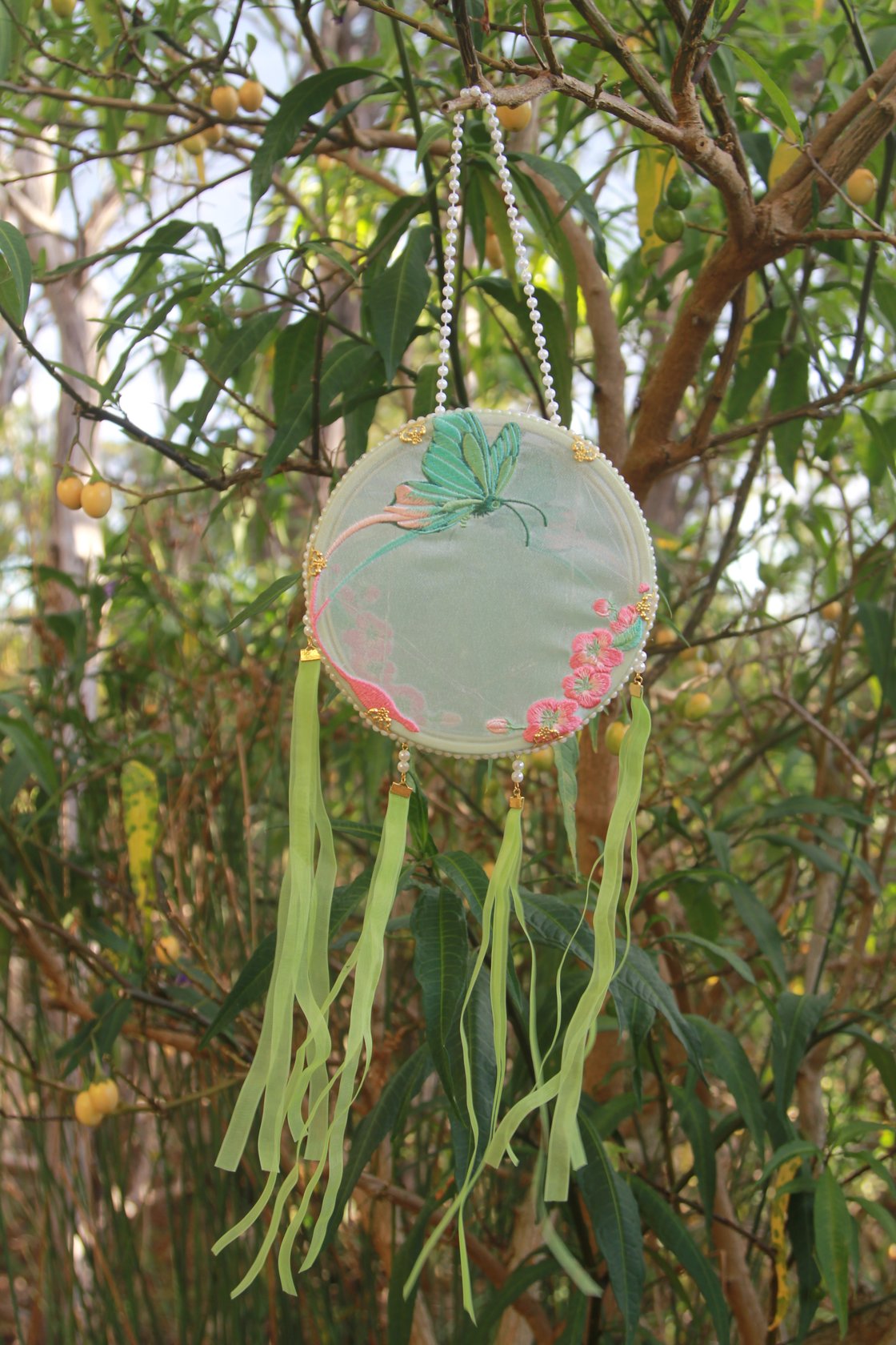 Image of The Embroidered Lantern Butterfly Pink / Butterfly Green
