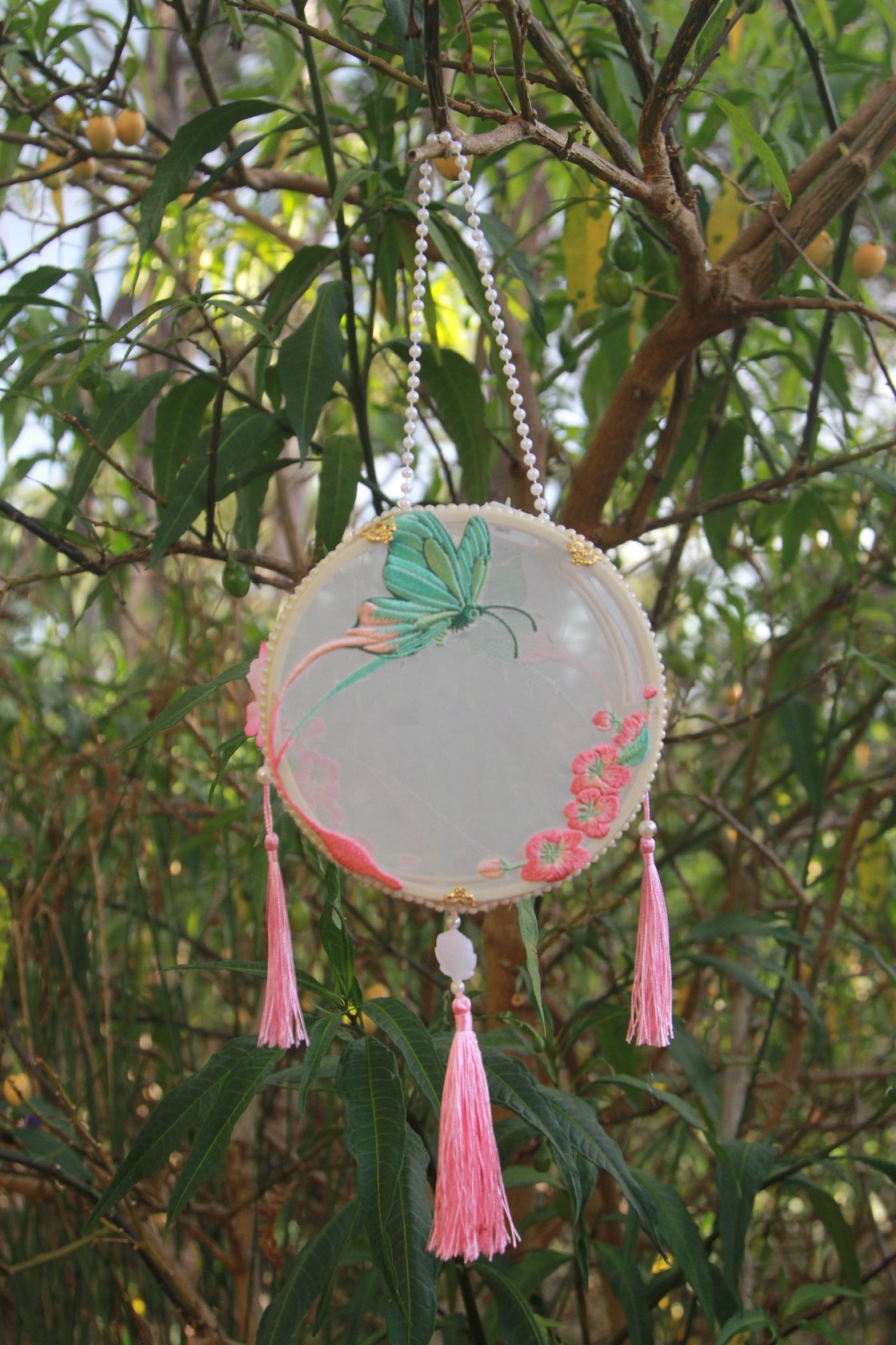 Image of The Embroidered Lantern Butterfly Pink / Butterfly Green