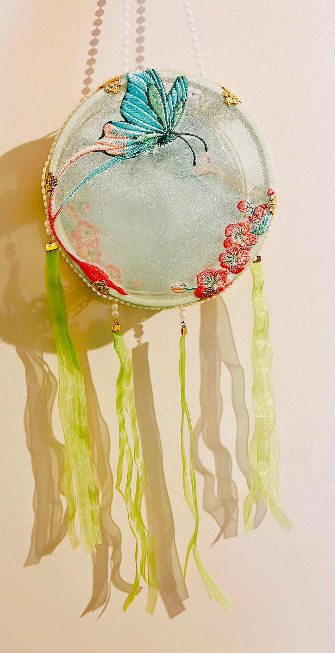 Image of The Embroidered Lantern Butterfly Pink / Butterfly Green