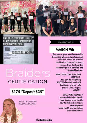 Image of March 9th braiders certification class deposit 