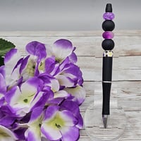 Image 1 of Black and Purple Stars Beaded Pen 