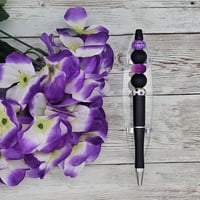 Image 3 of Black and Purple Stars Beaded Pen 