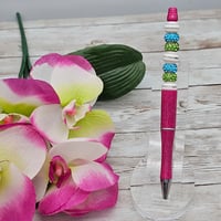Image 1 of Pink Green and Blue Sparkly Beaded Pen 