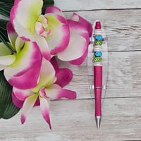 Image 3 of Pink Green and Blue Sparkly Beaded Pen 
