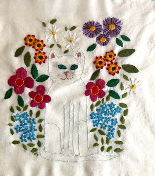 Image of Garden Cat -original embroidery