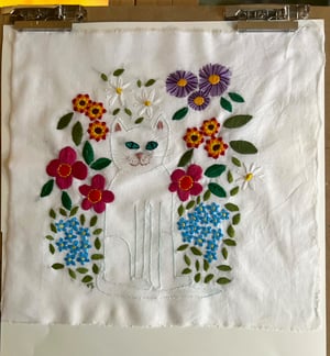 Image of Garden Cat -original embroidery