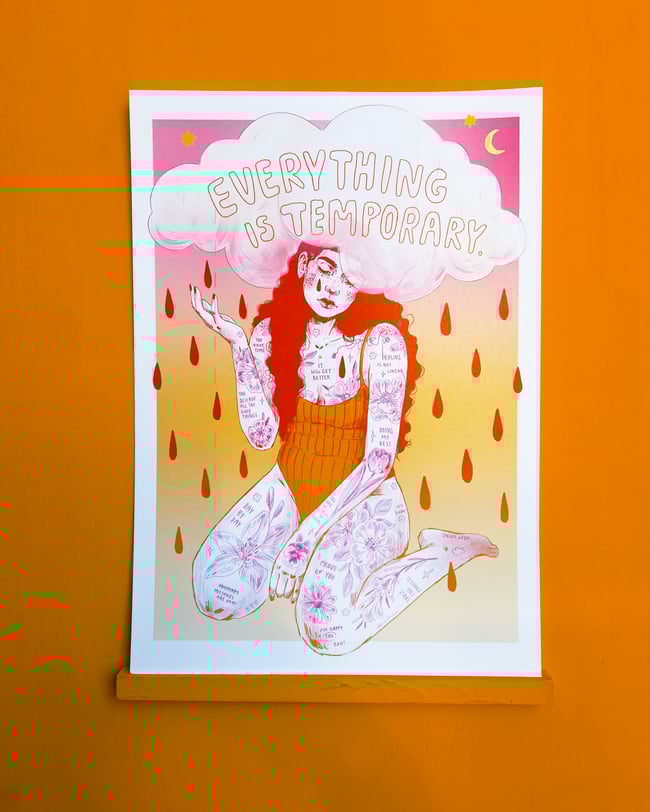 Temporary dreamy – A4 Art Print mit goldenem Mond