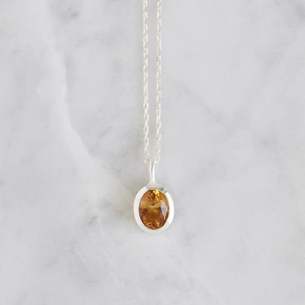 Image of Honey yellow Citrine oval cut silver necklace