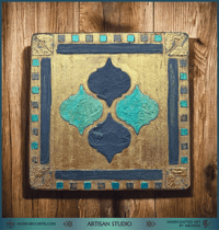 Image 1 of "Golden Tranquility" – Hand-Painted Wooden Decoration┃Rustic Wooden Wall Art