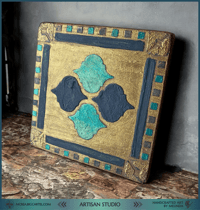 Image 3 of "Golden Tranquility" – Hand-Painted Wooden Decoration┃Rustic Wooden Wall Art