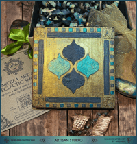 Image 5 of "Golden Tranquility" – Hand-Painted Wooden Decoration┃Rustic Wooden Wall Art