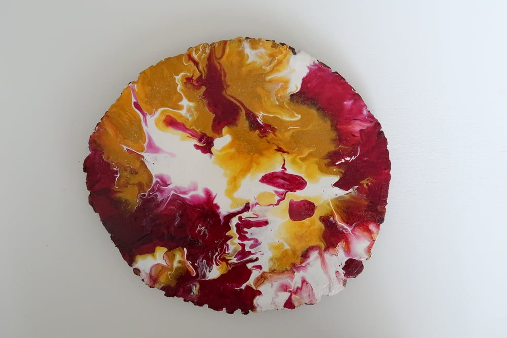 Image of Acrylic Pour on Wood - Sunset Glow
