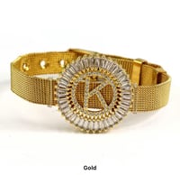 Image 3 of Bling CZ Diamond Capital Letter Initial Wristband Bangle Bracelet (18K Gold Plated) (Silver or Gold)