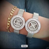 Image 2 of Bling CZ Diamond Capital Letter Initial Wristband Bangle Bracelet (18K Gold Plated) (Silver or Gold)
