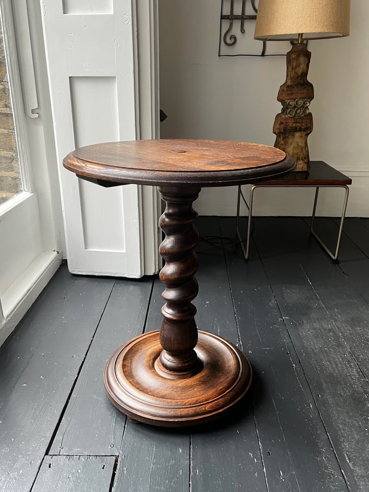 Image of Turned Wood Side Table with Barley Twist Stem