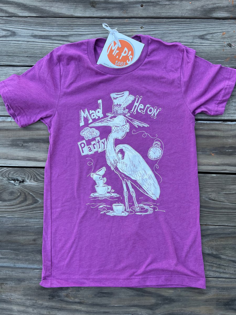 Image of Adult Mad Heron Tea Party Tee in Heather Magenta 