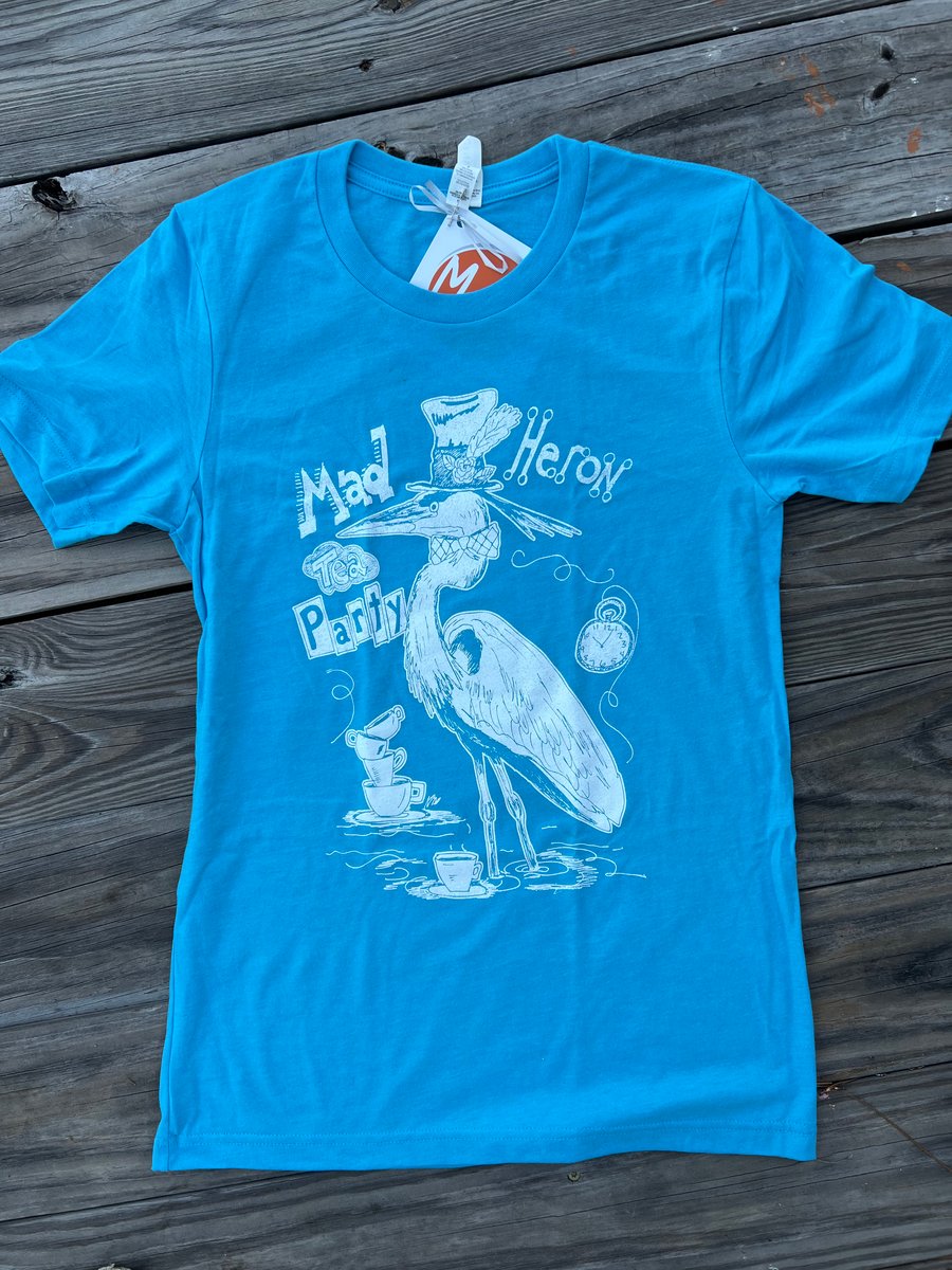 Image of Adult Mad Heron Tea Party Tee in Heather Aqua 